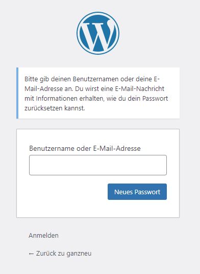 WordPress: Neues Passwort anfordern