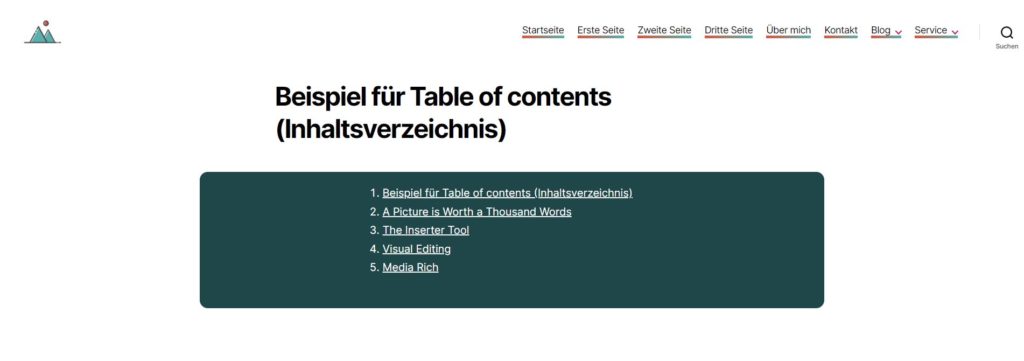 Table of Contents (Inhaltsverzeichnis) mit WordPress 6.1