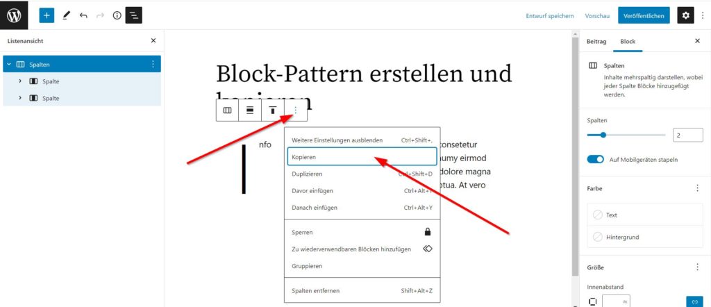 Block-Pattern kopieren