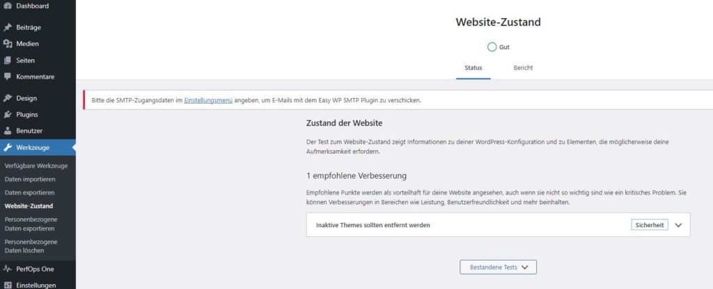 Website-Zustand bei WordPress 6.1
