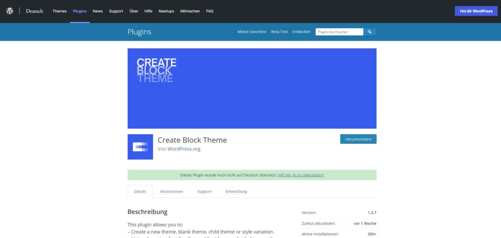 Das Plugin Create Block Theme