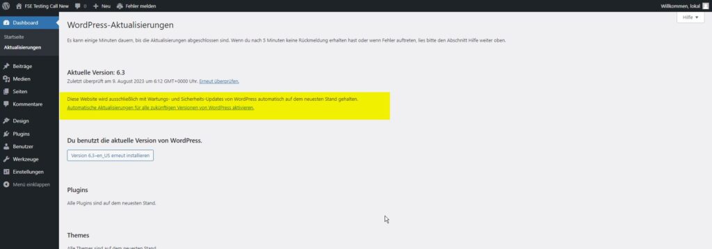 WordPress: Automatisches Update auf eine Major-Version verhindern
