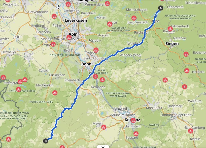 Die geplante Strecke von Attendorn nach Gerolstein