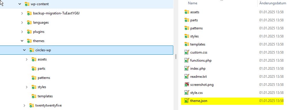theme.json beim Parent Theme
