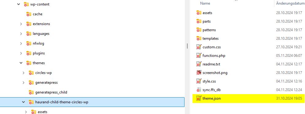theme.json beim Child Theme