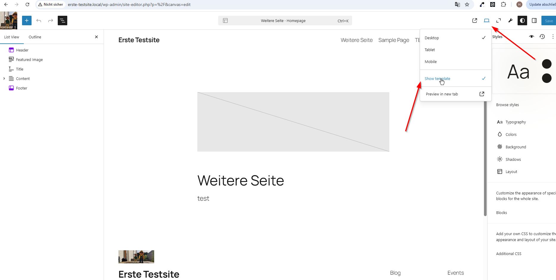 Neue Option in WordPress 6.8: Show Template bzw. Zeige Template 