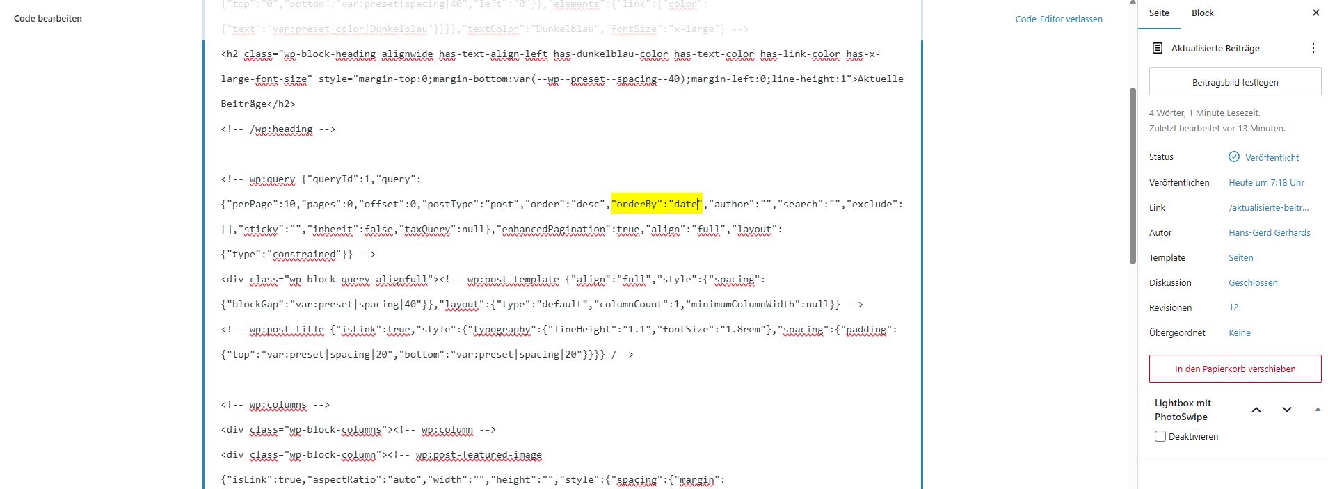 Sortierung nach Datum des Beitrags