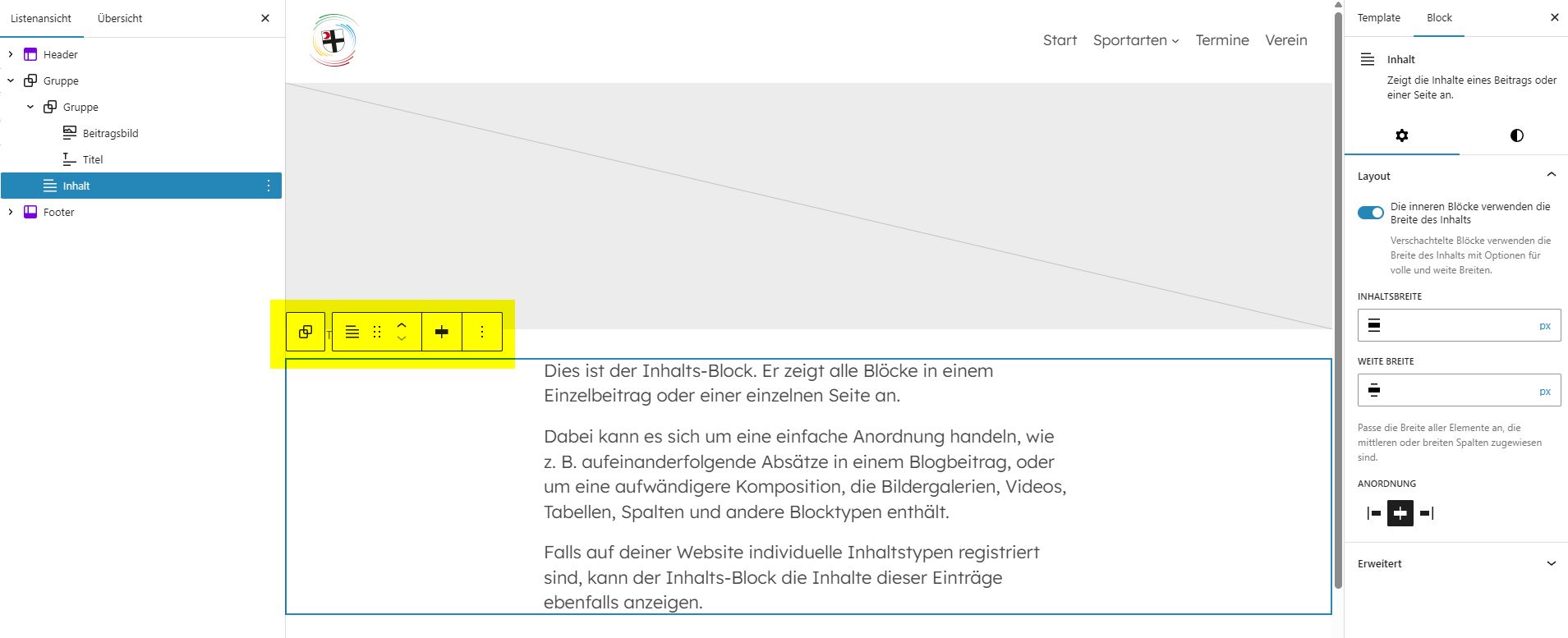 Fehlende Option "Ausrichtung" beim Content-Block