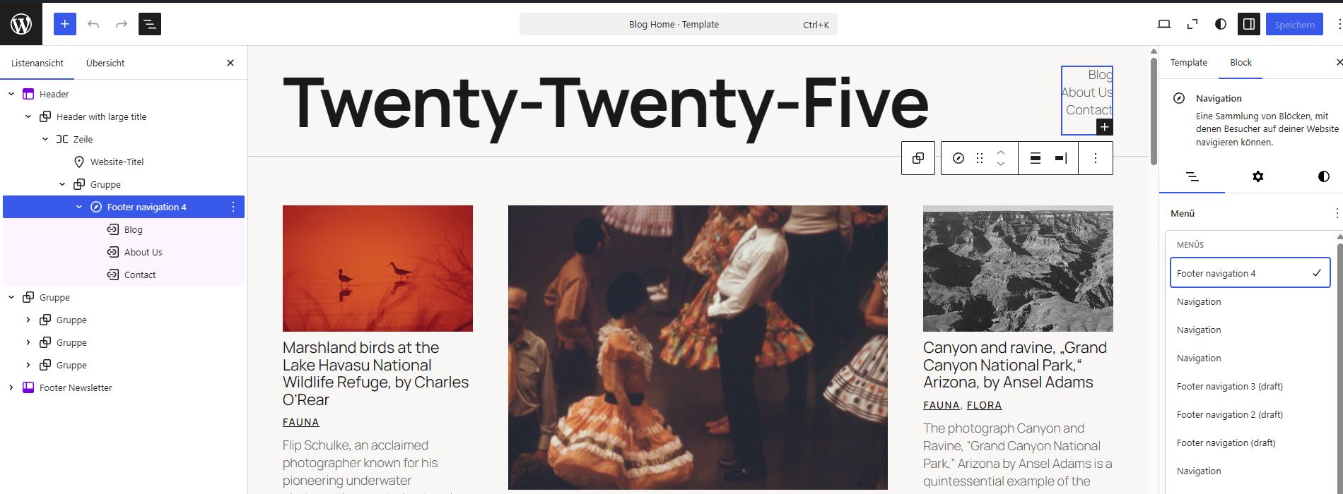 Create Block Theme: Navigation bei einem Block Theme wiederherstellen