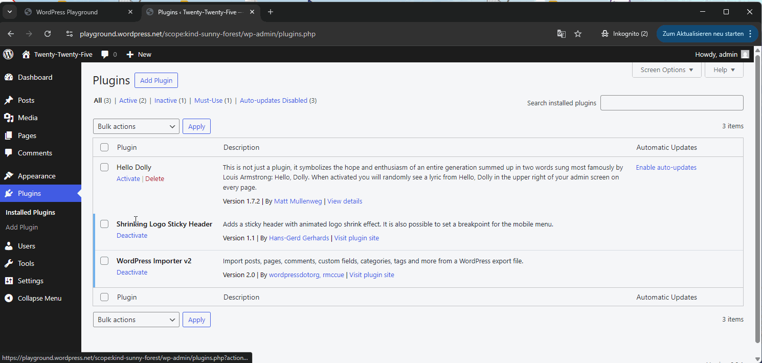 Adjustments to the theme Twenty Twenty-Five and plugin settings