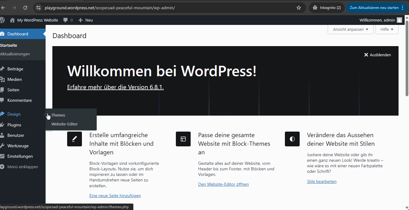 Bezeichnungen der Variablen für die CSS-Regeln beim animierten Unterstrich bei Twenty Twenty-Five finden