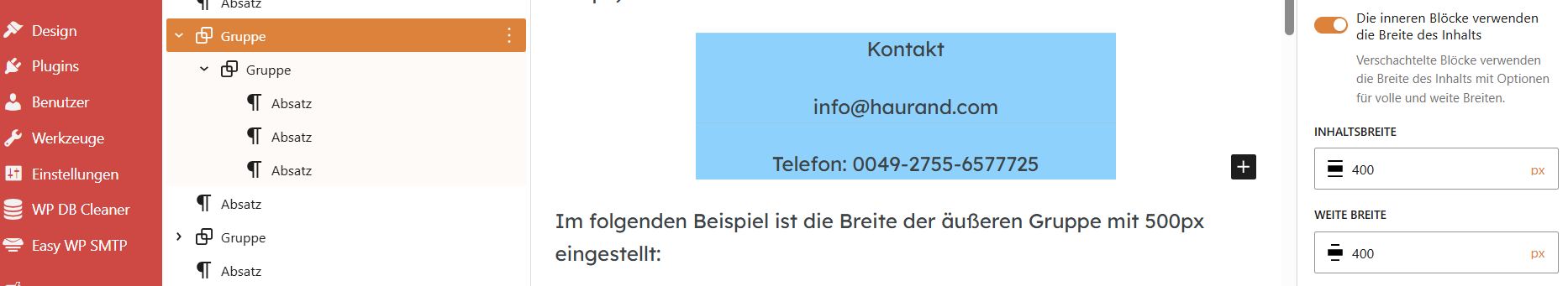 Eine innere Gruppe und äußere Gruppe mit 400px