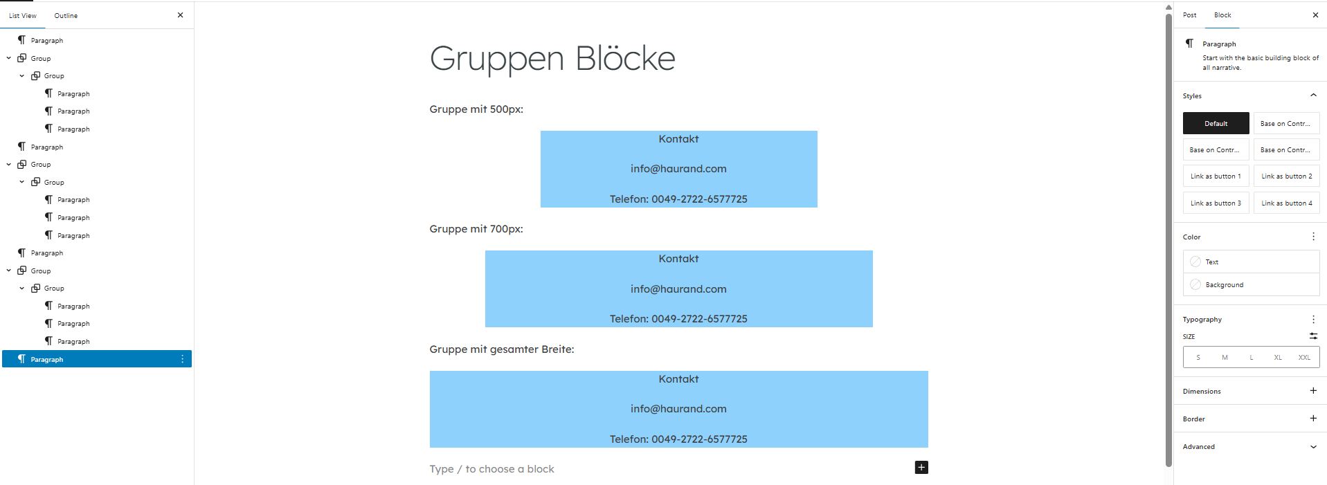 Unterschiedlich breite Gruppen beim Block Editor