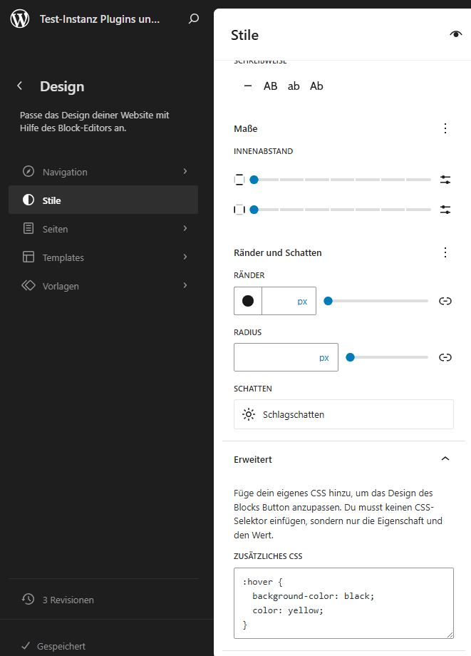 Zusätzliches CSS beim Button Block für die Pseudoklasse Hover
